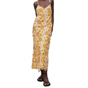 ZARA Floral Crochet Maxi Dress Beach Cover Up Size XS Read Description